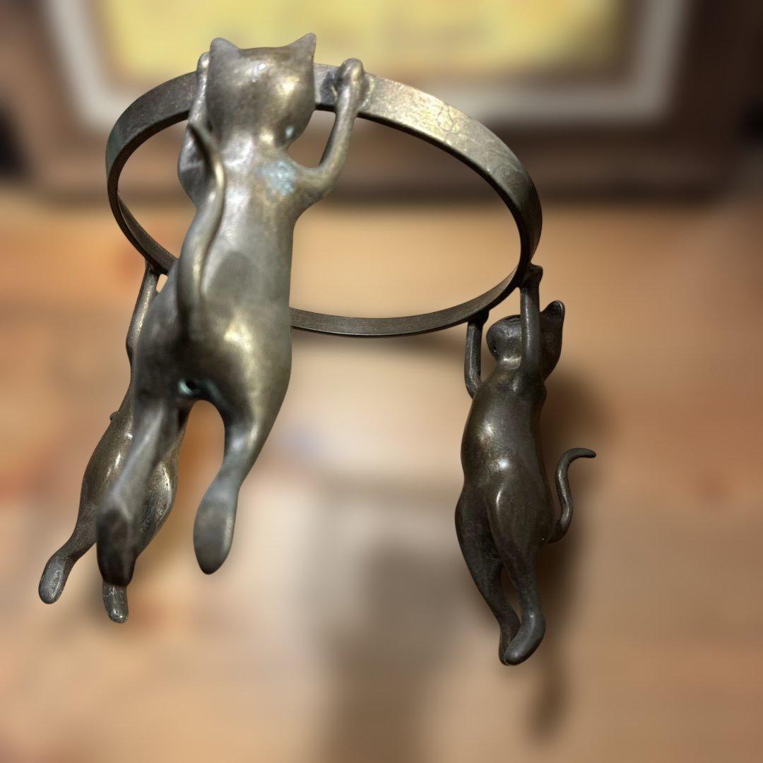 銅製 五徳 三猫 猫 火鉢 囲炉裏 茶道具 鍋置き 蓋置 金属工芸 三匹猫