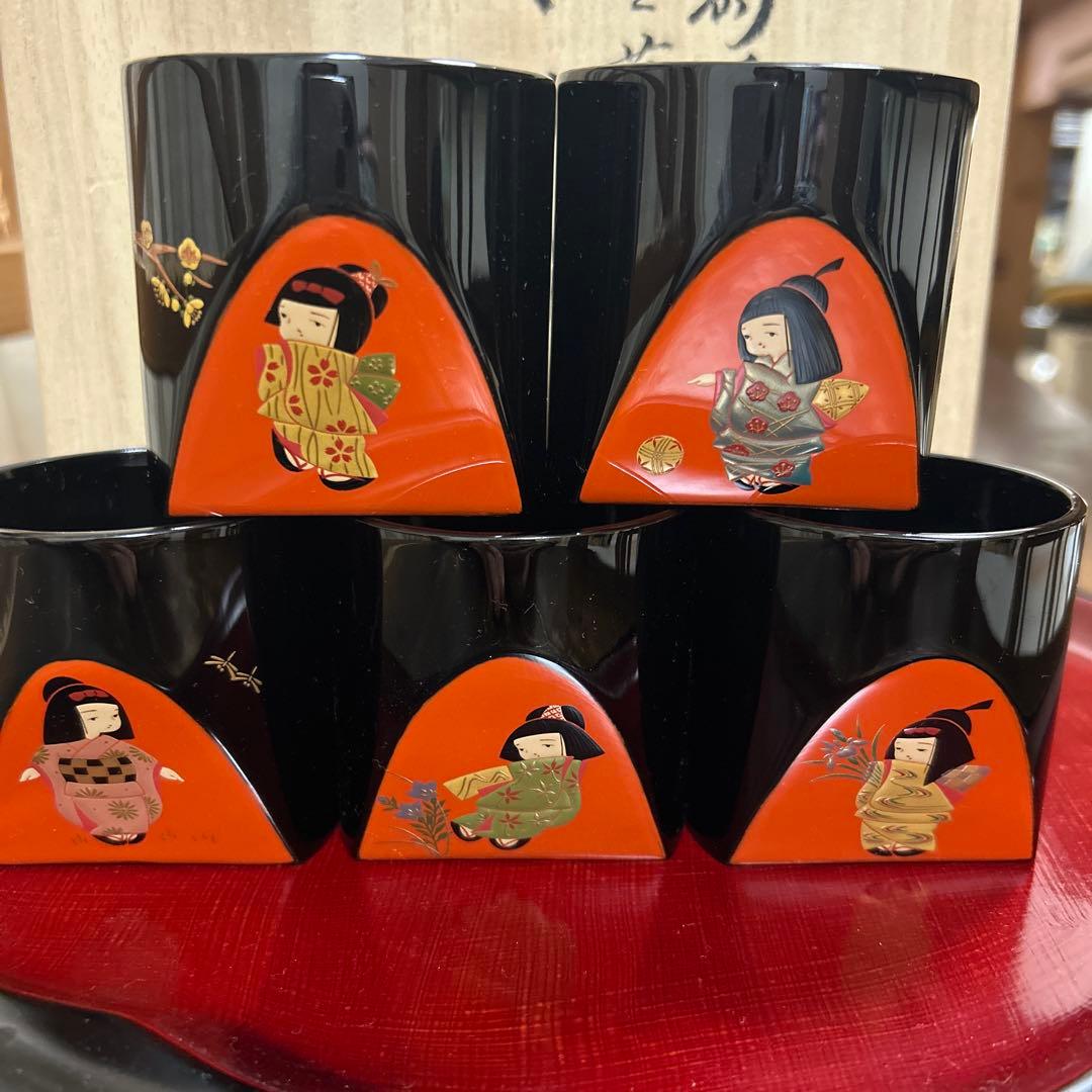 輪島塗　輪島漆器　大雅堂　摂田照彦　ぐい呑　童蒔絵　高級漆器　未使用希少品