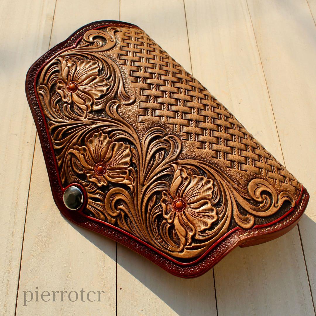 手彫り革小物　カービング眼鏡ケース
