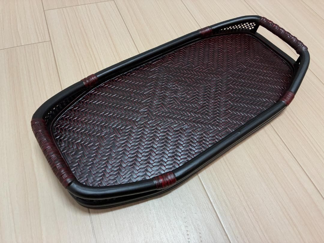 久留米 九籃（くらん） 八角トレイ 黒／籐風／漆塗調トレー