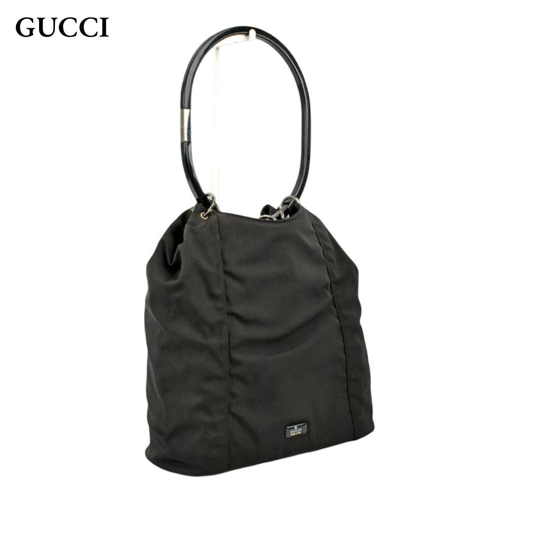 グッチ ハンドバッグ 鞄 バッグ ナイロン レザー ブラック シルバー金具 無地