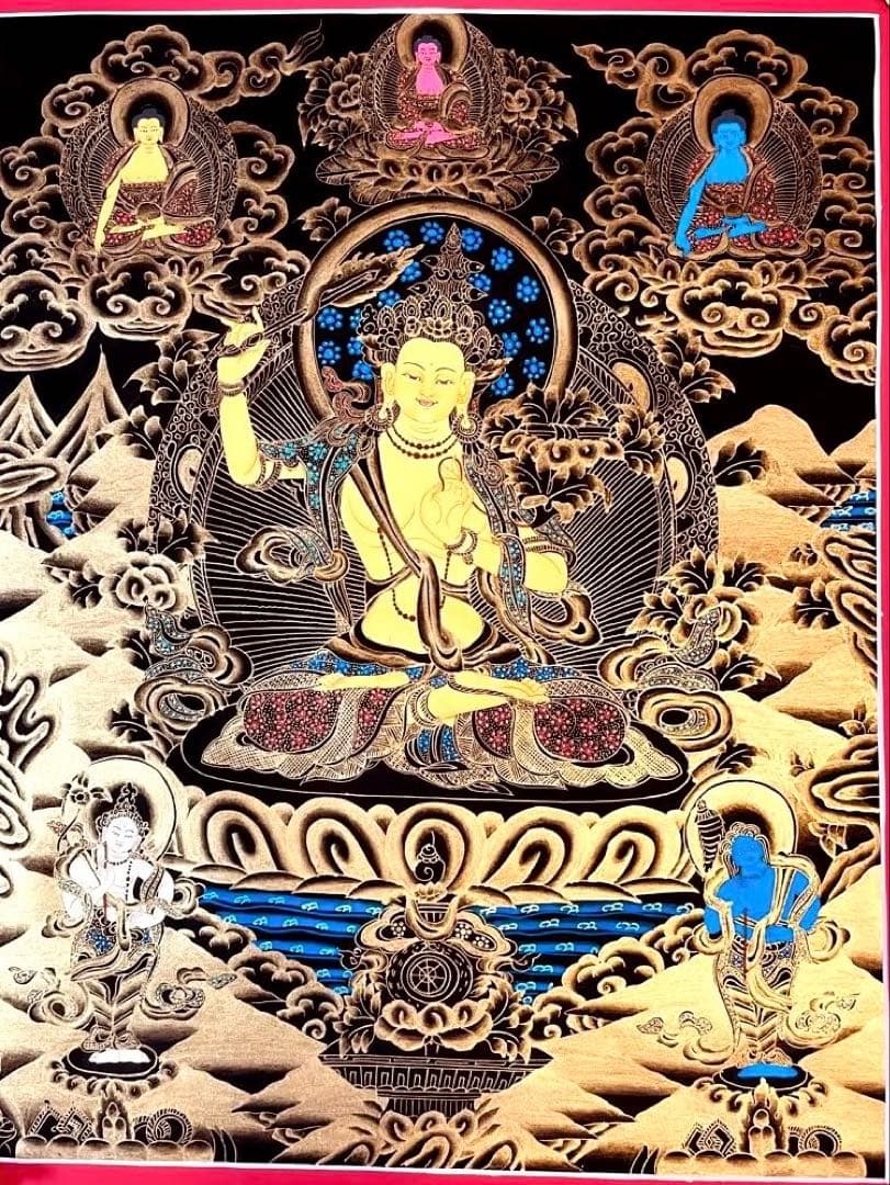 《手描き肉筆画》文殊菩薩 マンジュシュリー 文殊師利 タンカ 曼荼羅 仏画