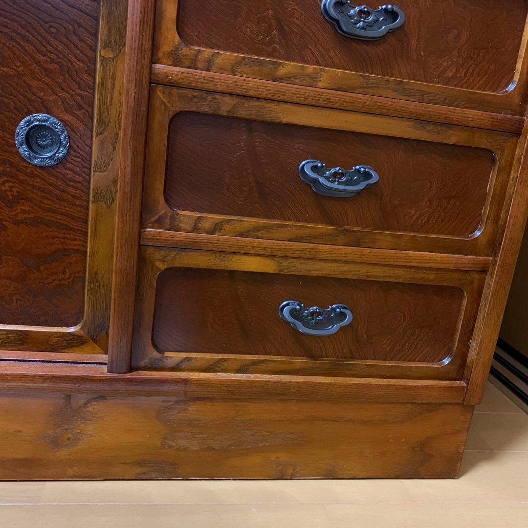 茶箪笥　和風収納棚 ガラス扉付き　アンティーク風　高さ約120㎝