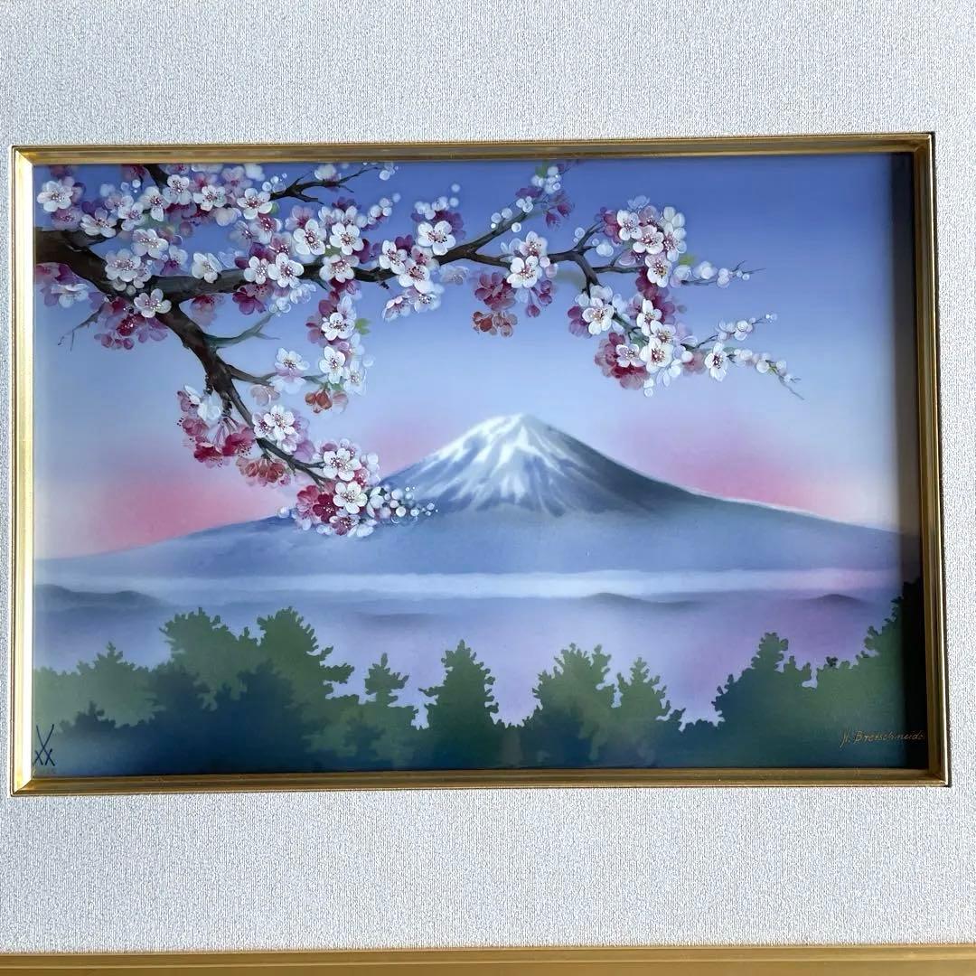 □美術品□桜に富士・陶板画□H.Bretscheider・01／25◇マイセン◇