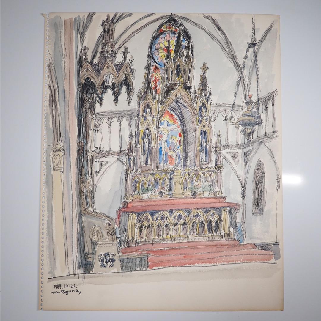 ☆【水彩画】小倉　基弘　長崎32景『大浦天主堂礼拝堂』No.013