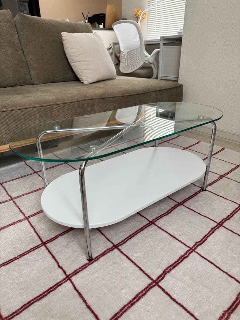 ガラスローテーブル 韓国インテリア風　ホワイト