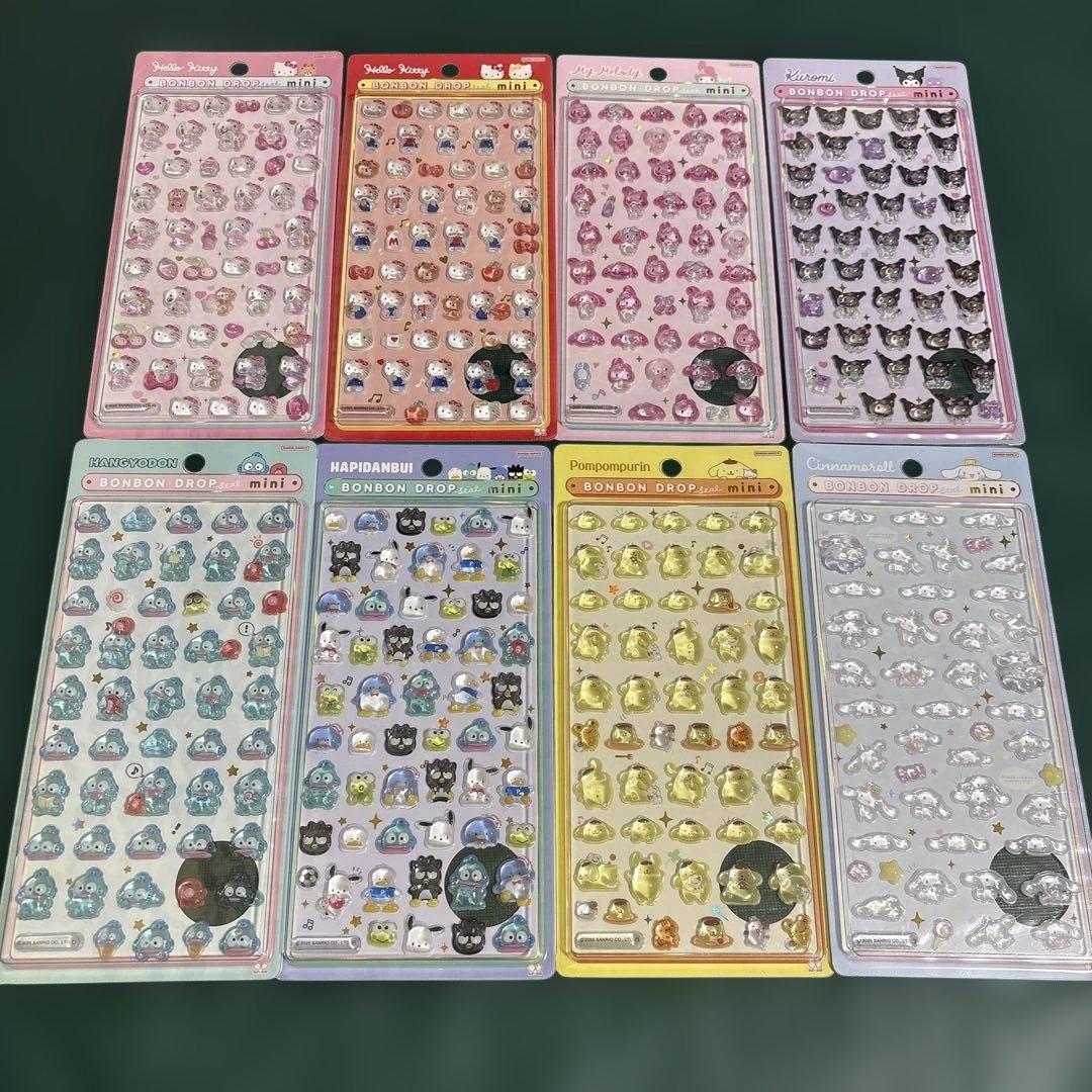 ボンボンドロップミニ　シールセット 8枚　サンリオ　キティ　メロクロ　シナモ