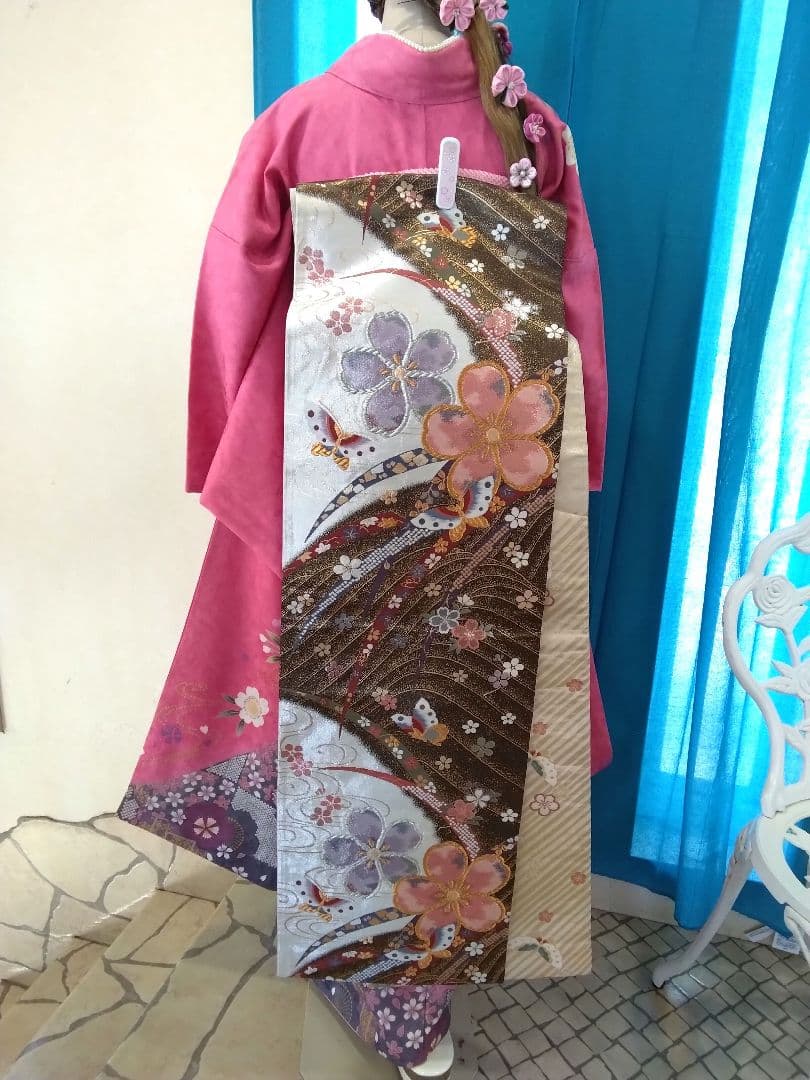 超得】振袖フルセット、正絹振袖成人式、半襟重ね衿、帯揚げ帯締め、西陣袋帯、襦袢