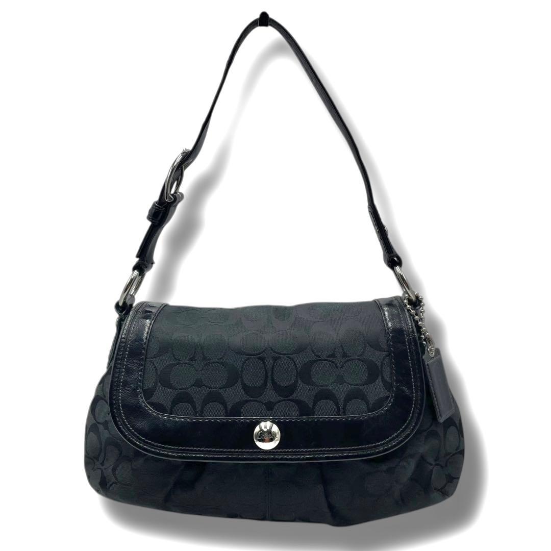 極美品✨COACH ワンショルダー 肩掛け ハンドバッグ シグネチャー ブラック