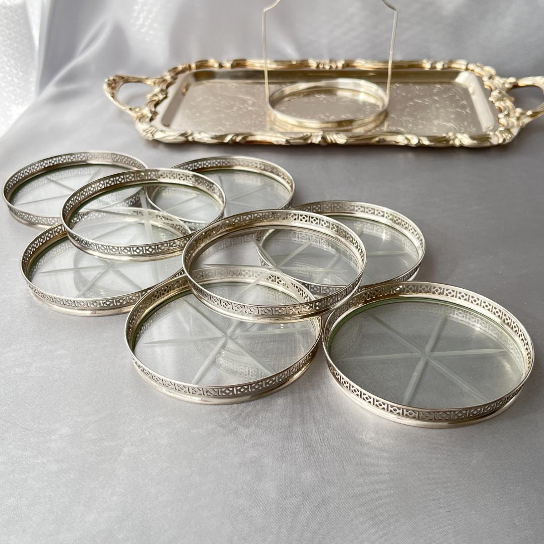 【Webster】【純銀/ガラス】透かしのコースター 8枚 スターリング