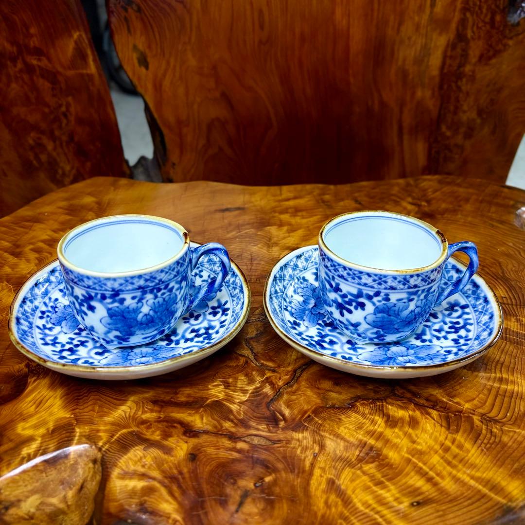 有田焼 福泉窯 カップ&ソーサー2客　染付　唐草　碗皿