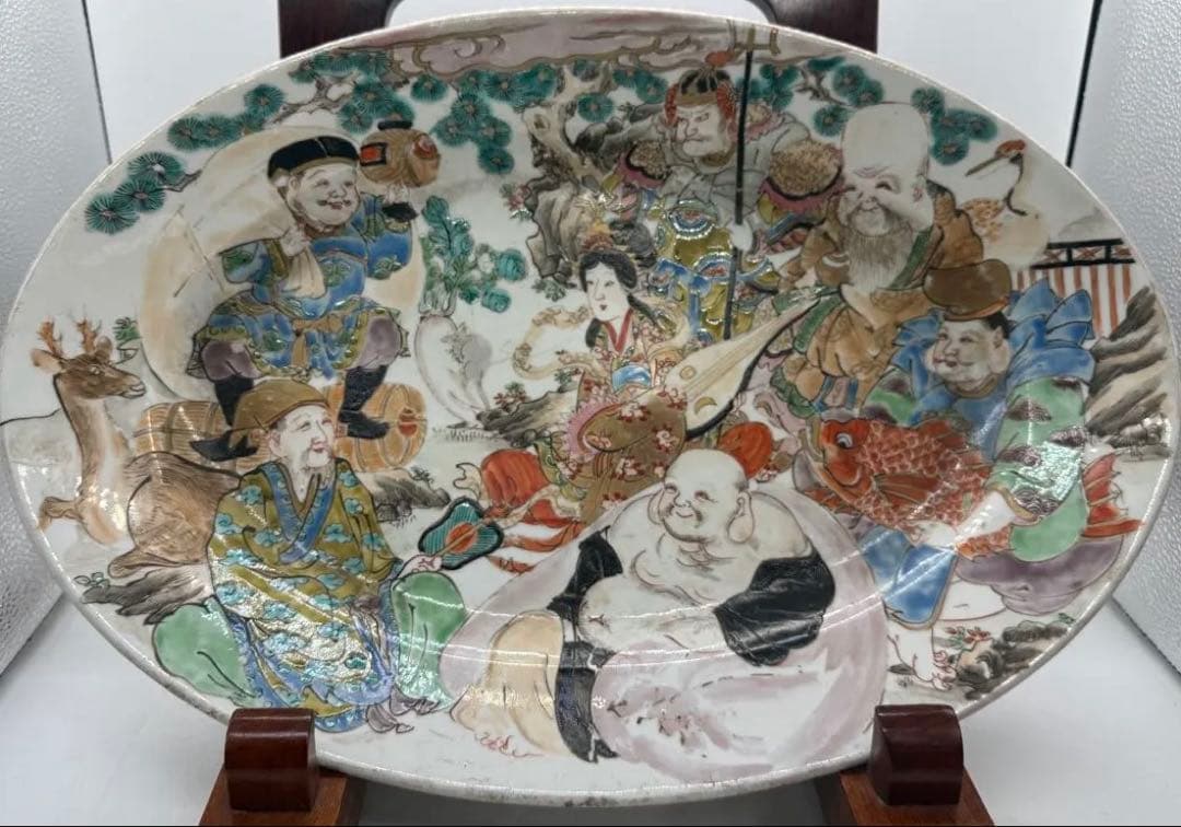 江戸　伊万里　色絵　七福神　飾り大皿　アンティーク　送料込み251219