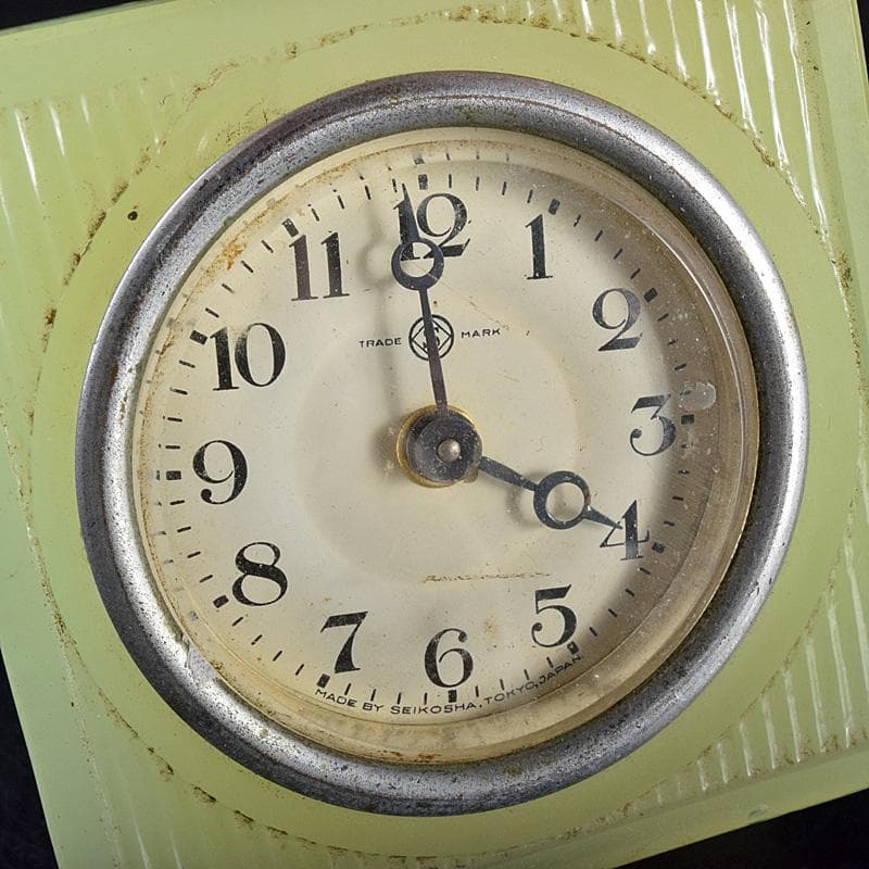 アンティーク　精工舎　ウランガラス　手巻き置時計　ジャンク品　V　R7735