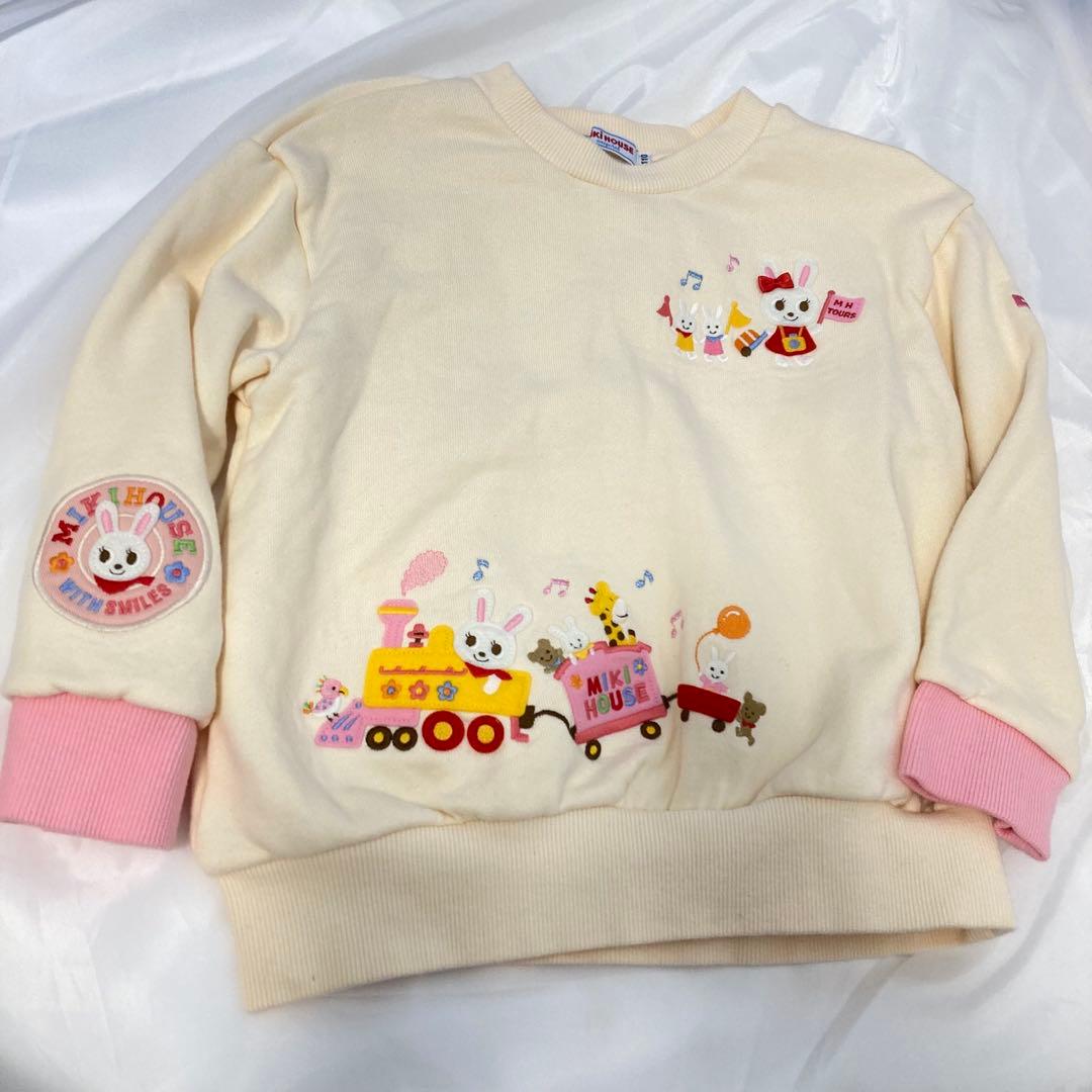 未使用　ミキハウス豪華ウサギと列車の刺繍トレーナー