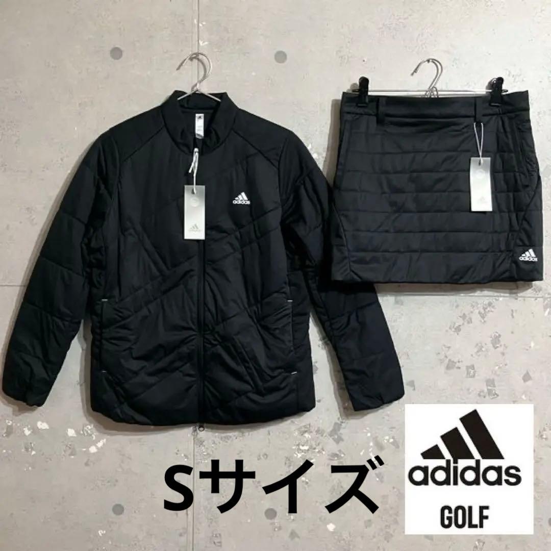 新品 レディースS adidasゴルフキルティング中綿ジャケット&スカート 黒