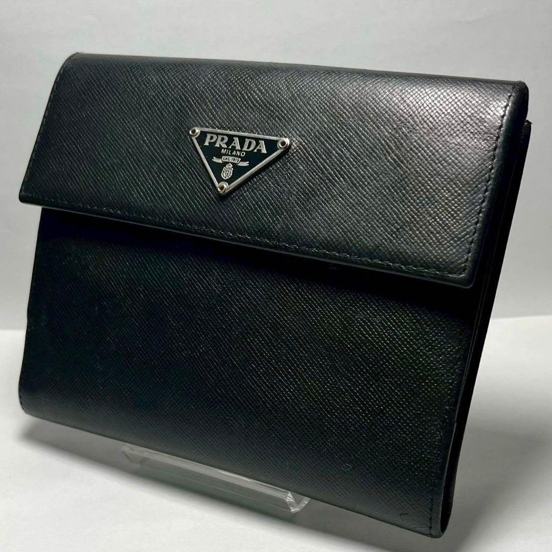 PRADA プラダ 二つ折り財布 三角プレート サフィアーノレザー ブラック
