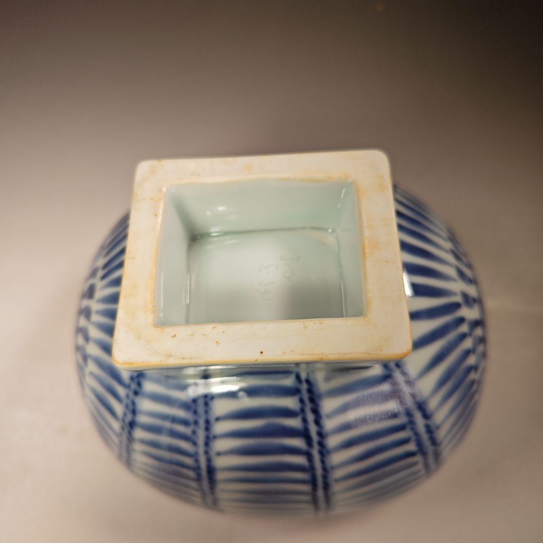 イ586 水指『京都五山窯　林淡幽造』『染付俵七福人　水指　共箱』茶道具