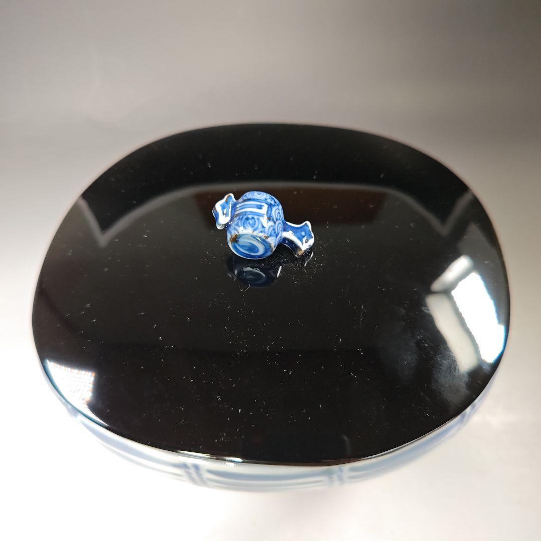 イ586 水指『京都五山窯　林淡幽造』『染付俵七福人　水指　共箱』茶道具