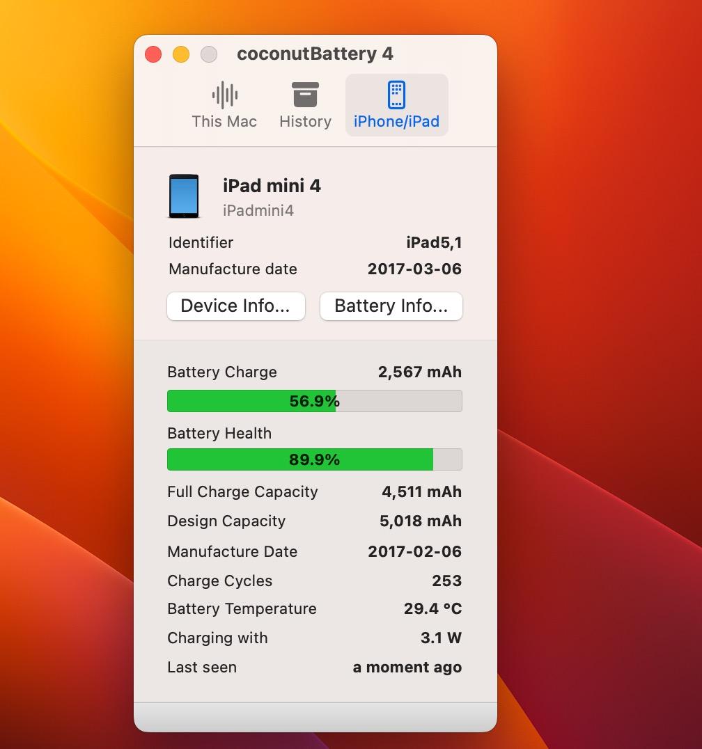 iPad mini第４世代wi-fi128GBバッテリー89.9%背面傷あり