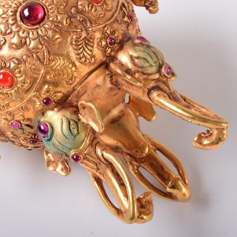 中国　古銅鍍金　双耳三つ足杯　一對　時代箱付　V　7593A