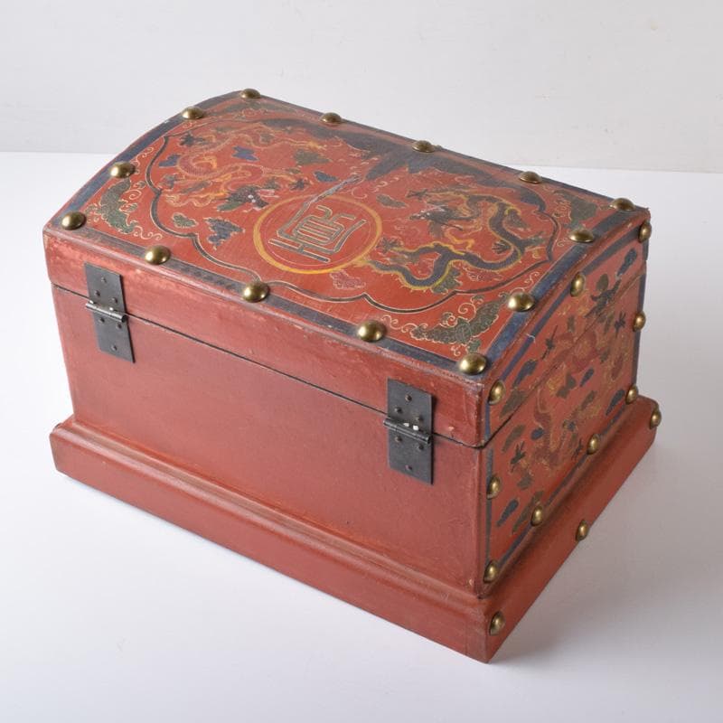 中国　古銅鍍金　双耳三つ足杯　一對　時代箱付　V　7593A