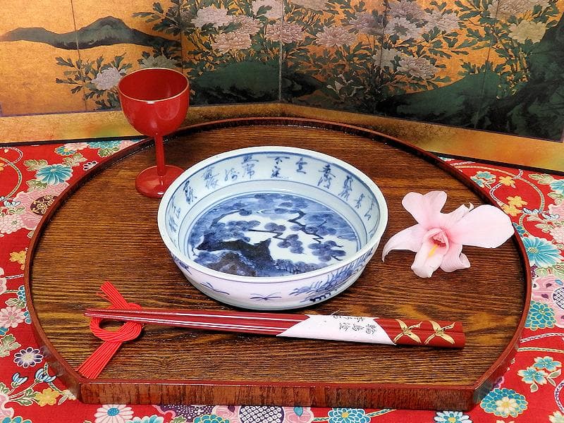 古伊万里　染付　松に山水の図　膾皿　5寸皿　C996AS-CVo