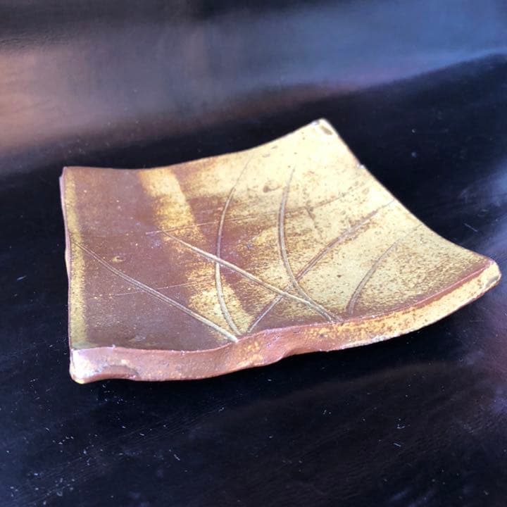 古美術品◼️お茶室よりステキな雰囲気の菓子皿が出てきました、茶道具、備前焼、角皿