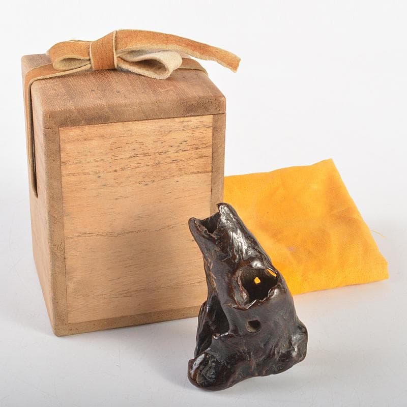 中国　天然木　瘤木　漢詩文　オブジェ　置物　時代箱付　M　R7432