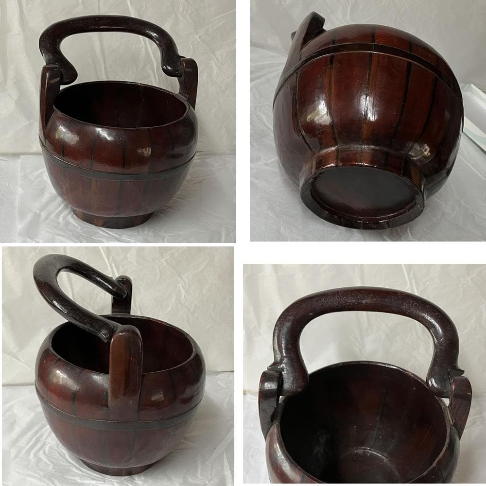 p042 唐物 寄木 手付籠 蓋物 菓子器 籠 手付篭 茶道具