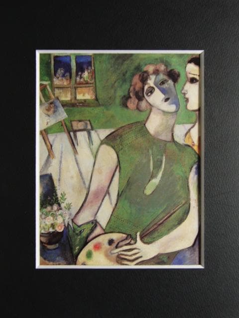 シャガール、『緑色の自画像』、希少な画集より、新品高級額・額装付