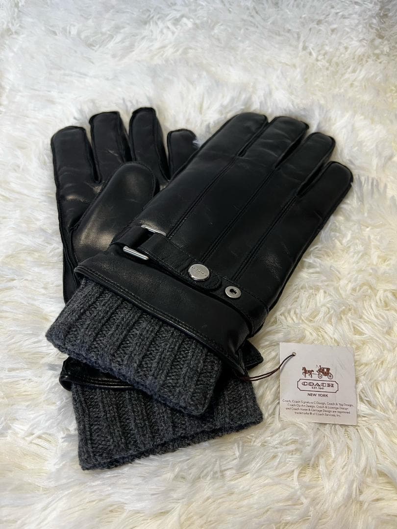 コーチ　メンズ 手袋　レザー&カシミヤ グローブ　F83853 BLK