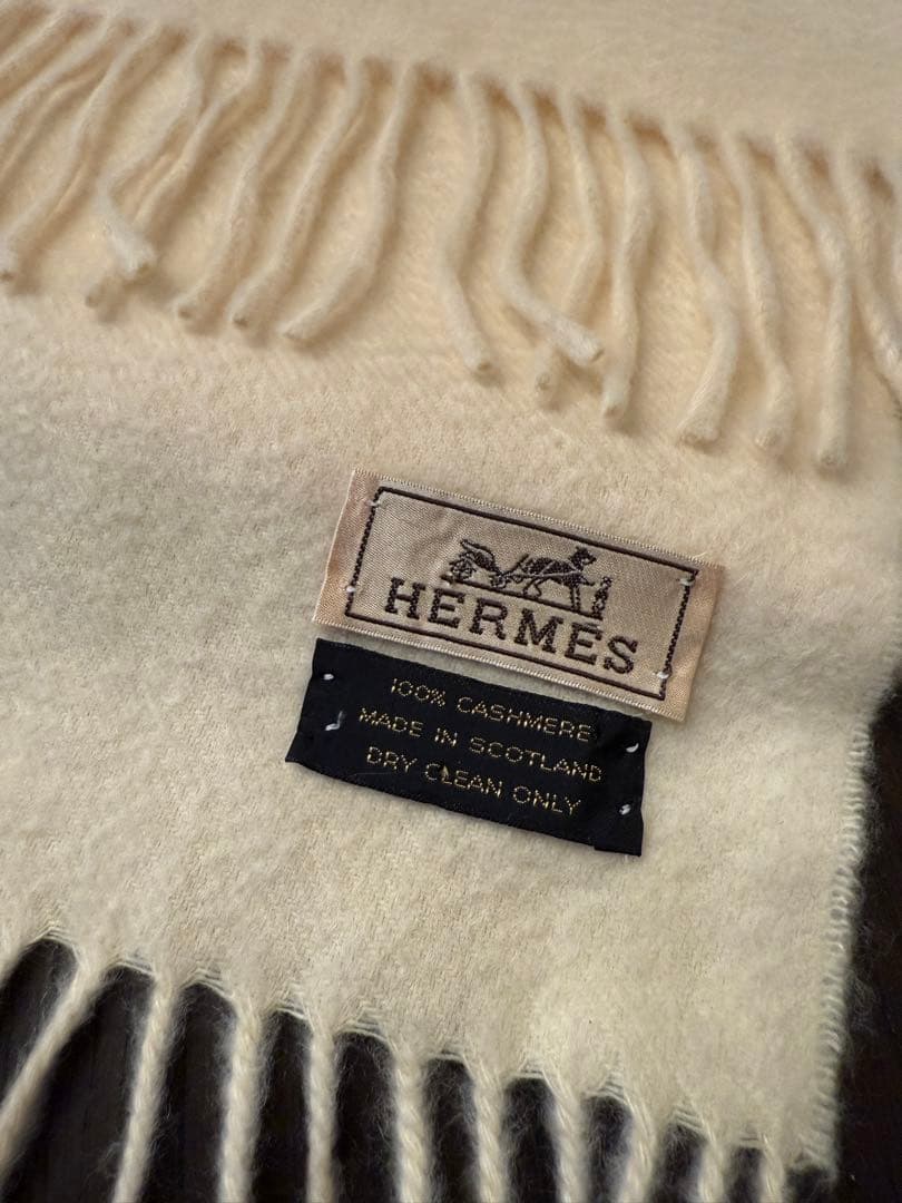 HERMES 100%カシミヤ マフラー アイボリー