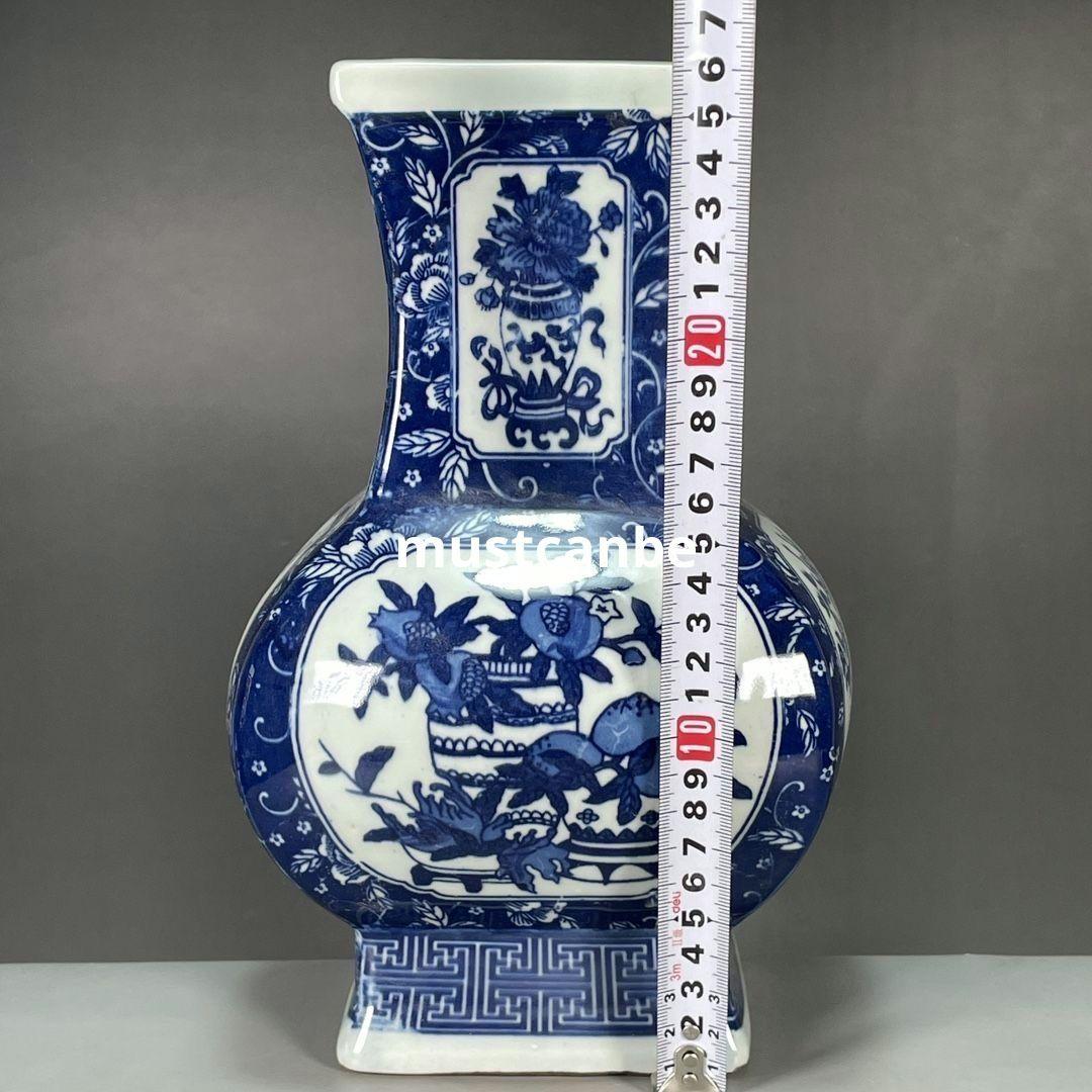 清乾隆青花寿桃紋花瓶 景徳鎮 陶磁器 装飾品 現代工芸品美術品 置物