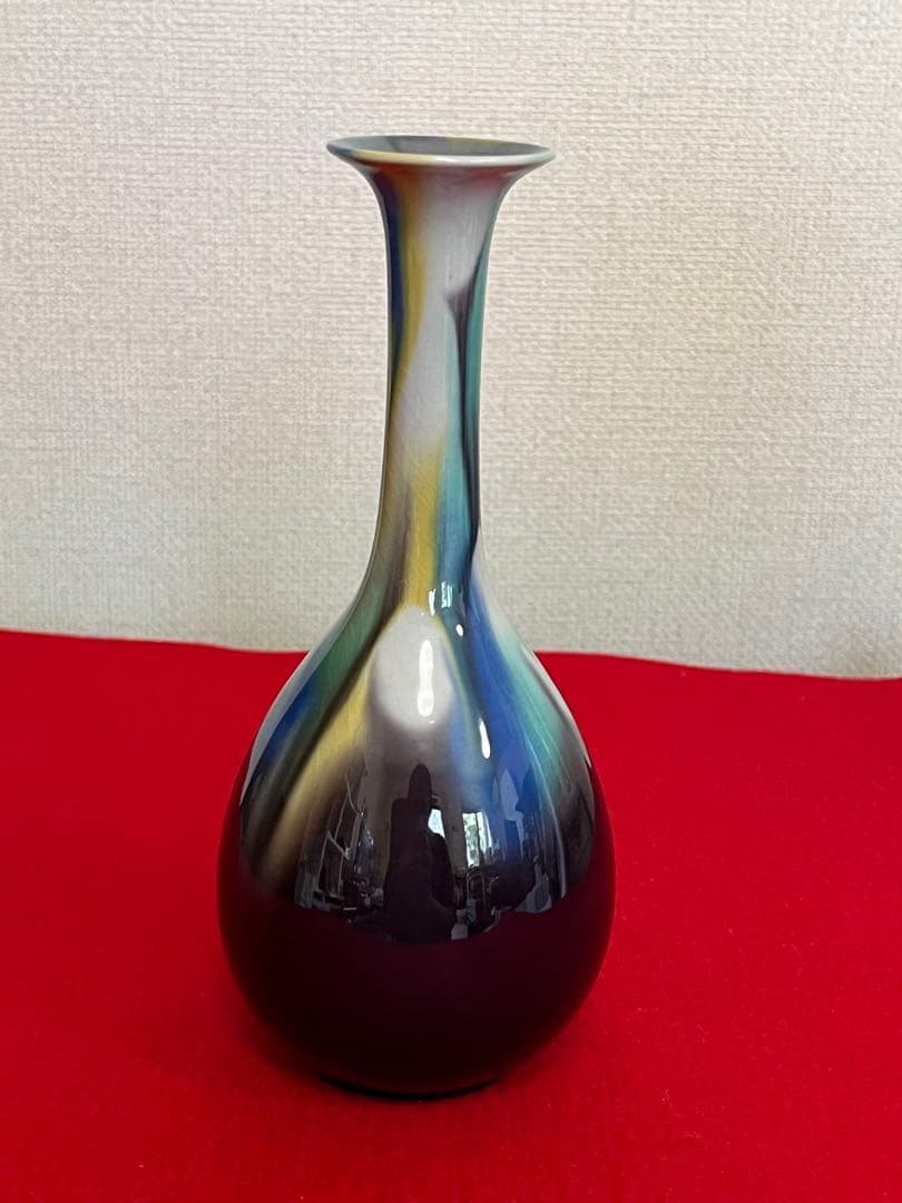 柳雨軒 三代 人間国宝 徳田八十吉  (正彦銘)彩釉 花入 管理T196