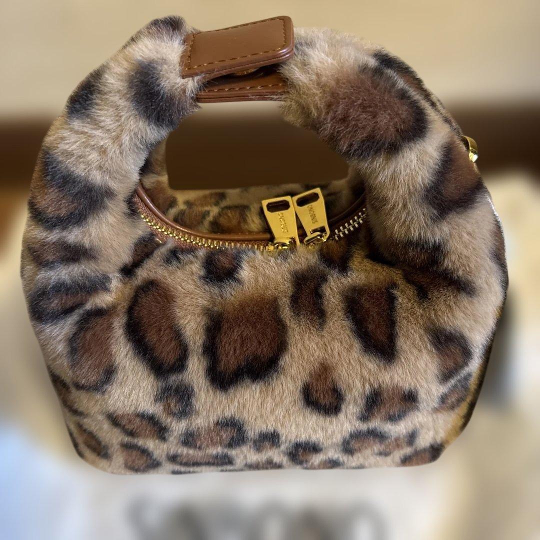 SINBONOヒョウ柄ファー ハンドバッグ