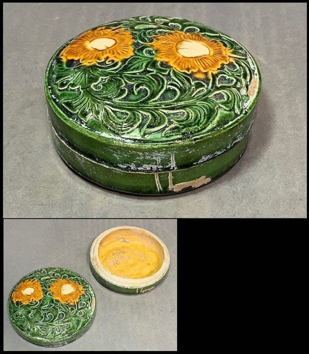 中国 三彩平丸花図香合（印合　合子）　f2220725