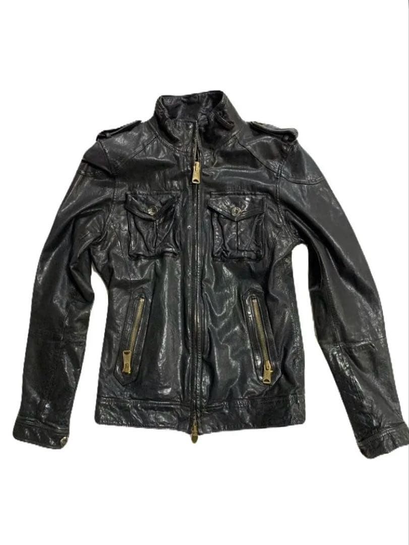 【BUFFALO BOBS】レザー シングルライダース ジャケット 黒　シワ加工