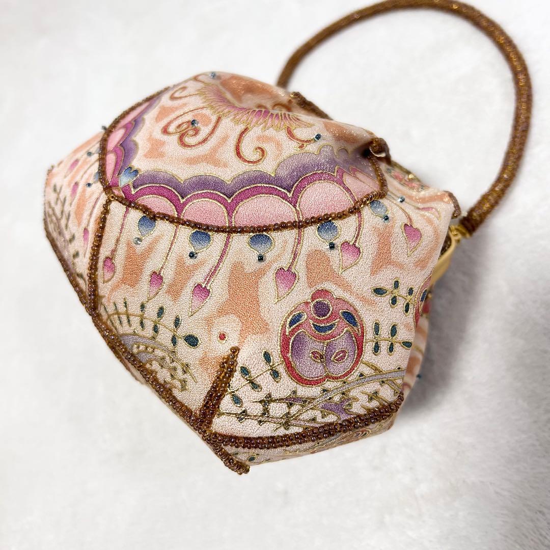 未使用タグ付 OKAJIMA オカジマ ビーズバッグ シルク 和装 ハンドバッグ