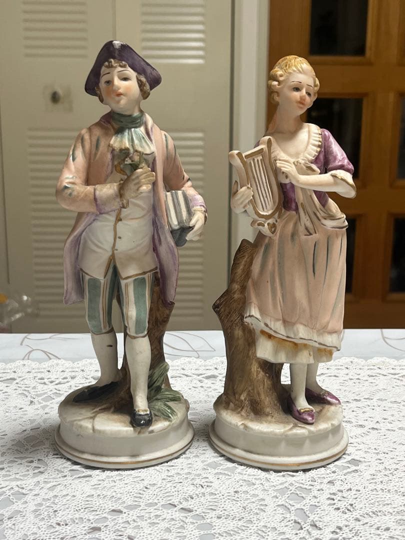 ジノリ　アンティーク イタリア製 フィギュリン磁器人形2点セット
