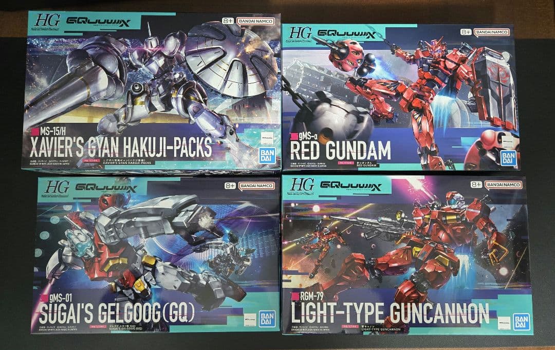 HG ガンプラ 4体セット（赤いガンダム、ギャン、軽キャノン、ゲルググ）