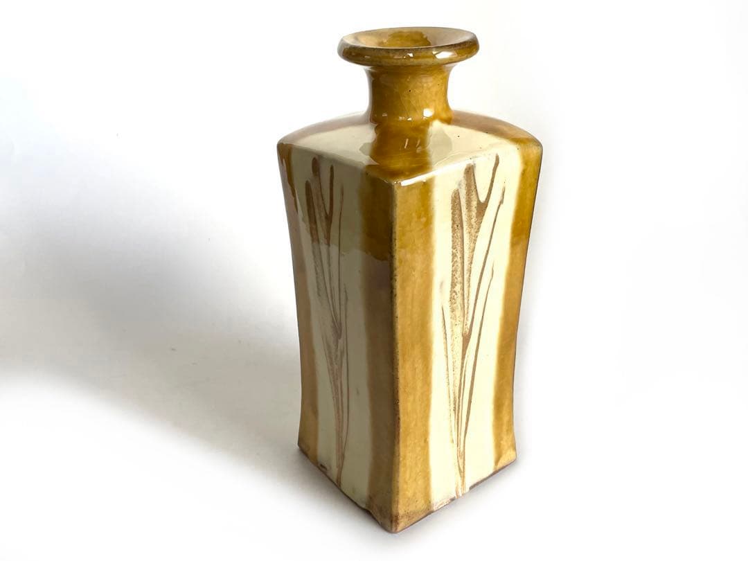 陶芸家　船木研兒　船木研児　舩木　黄釉流紋花瓶　角瓶　花入　花器　民芸　民藝