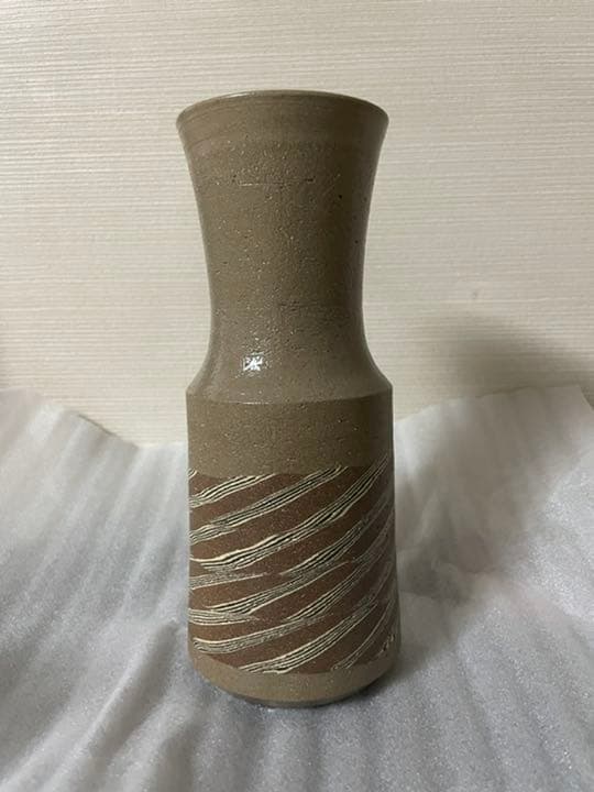 陶器　練り込み花瓶　水野達三  未使用