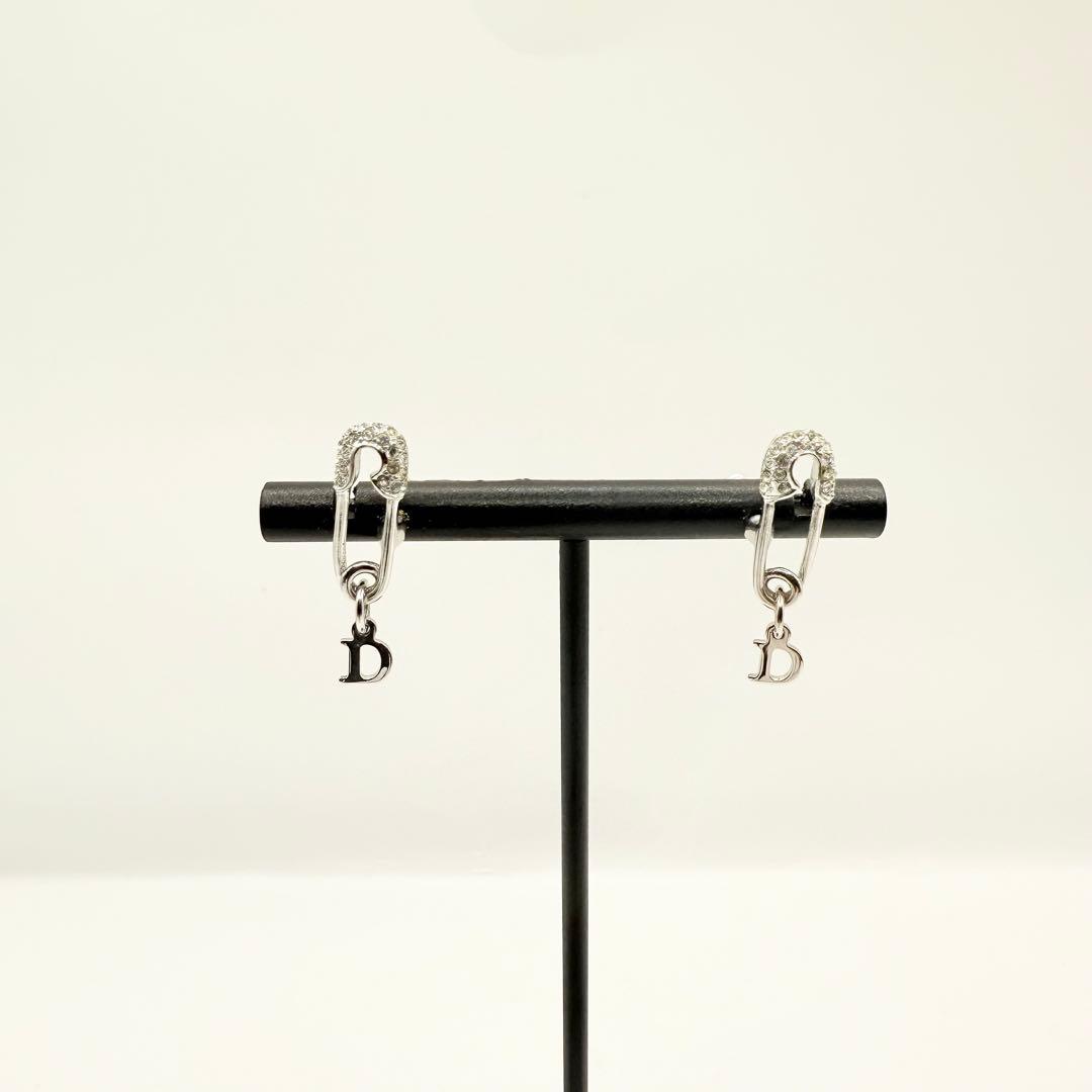 【美品】Dior ディオール　ピアス　クリップモチーフ　ライトストーン　シルバー