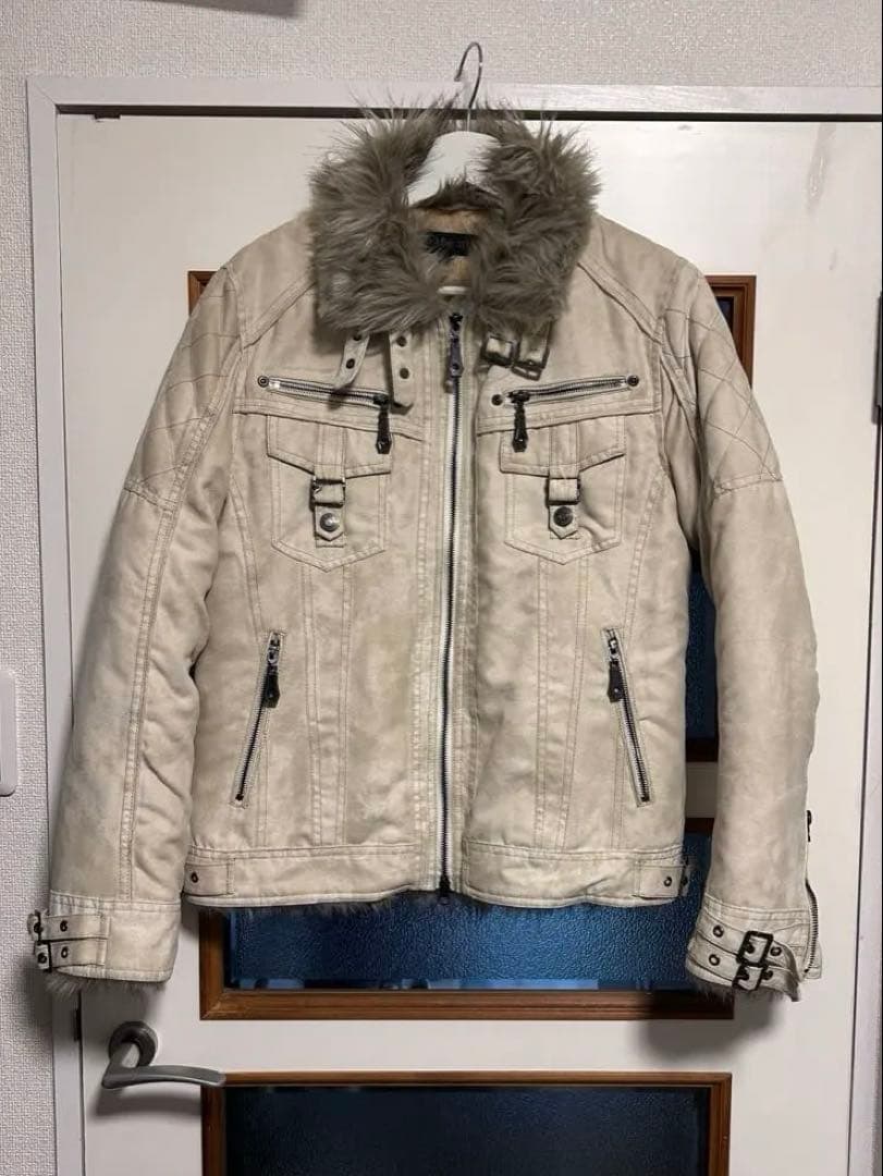 平成 00s ファー ライダースジャケット スエード調 お兄系 y2k グランジ