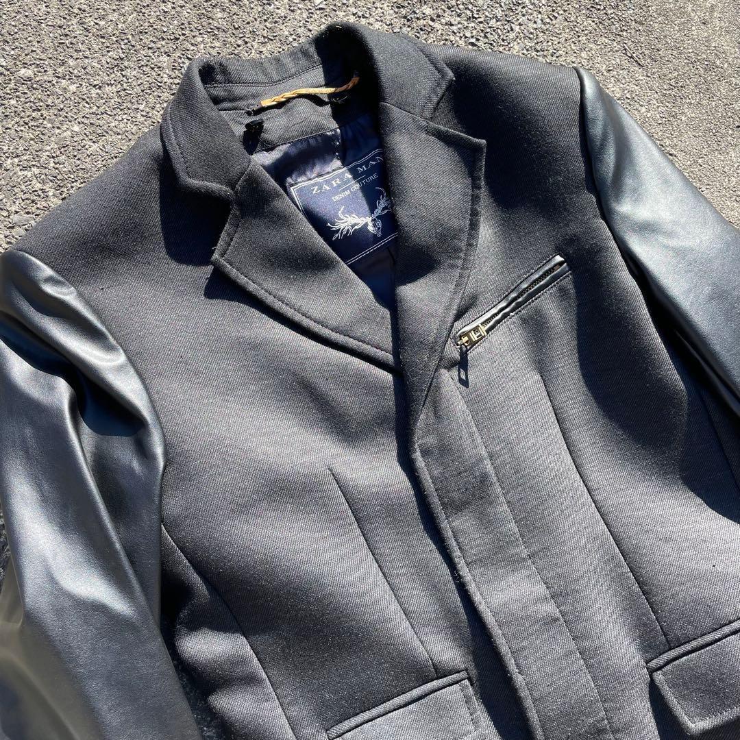 【うんまか仙人】\"ZARA MAN\" レザー切替コート 2way ブラック