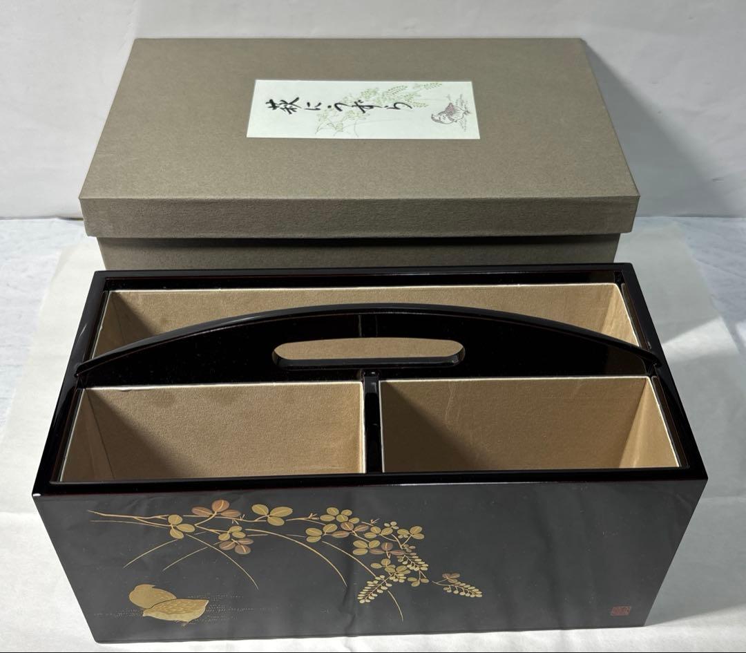 会津漆塗り荻にうずら　 卓上スタンド(折笠漆器店製)