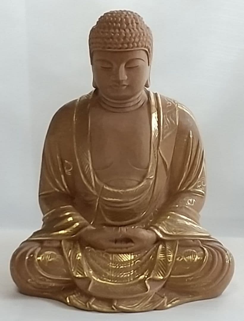 釈迦如来坐像 2.5寸 #328 像のみ 金彩有 お釈迦さま ◆白檀 木彫 仏像