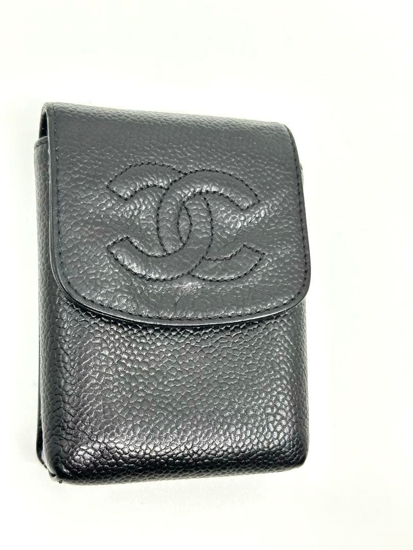 【美品】CHANEL シガレットケース　キャビアスキン　ブラックレザー
