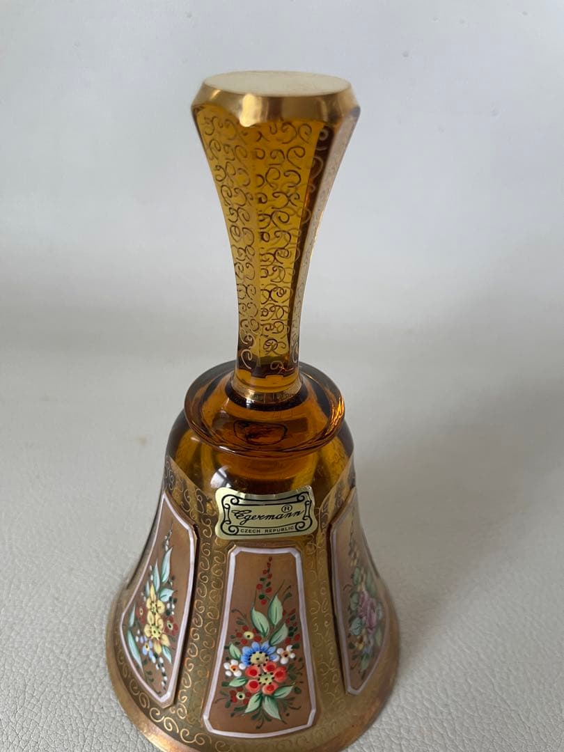 エーゲルマン ハンドベル 呼び鈴 チェコ共和国 製 ボヘミアガラス アンバー