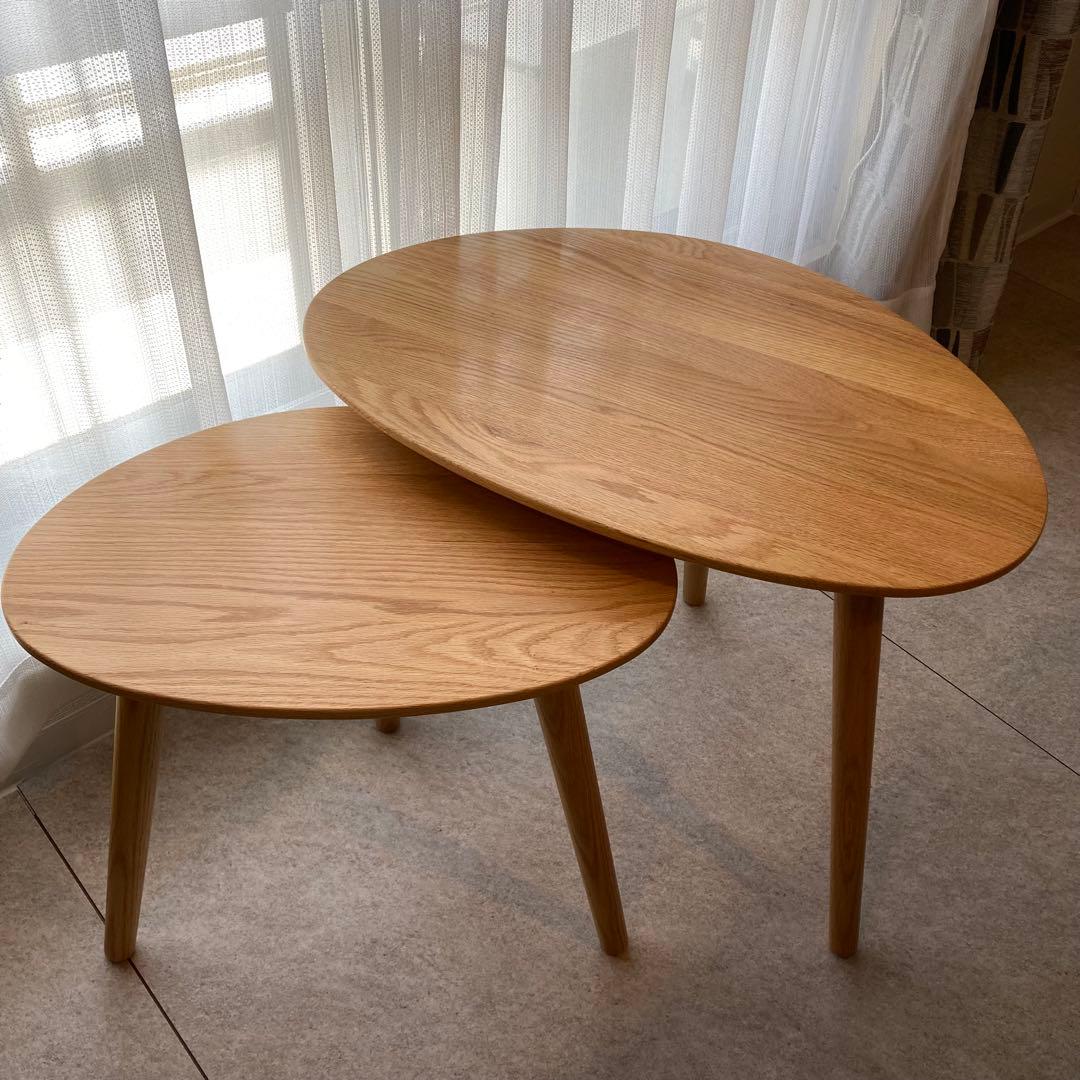 サイドテーブル2脚　ネストテーブル風　オーク無垢材